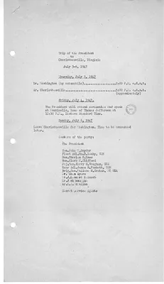 Itinerary, Trip of the President to Charlottesville, Virginia
