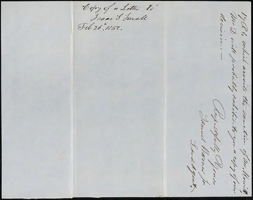 Copy of a letter from Samuel Warner to Isaac S. Small, 26 February 1852
