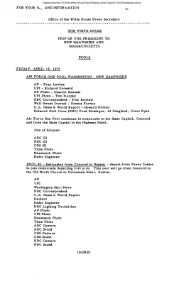Trip of the President to New Hampshire and Massachusetts: Pools [Pool Assignments]