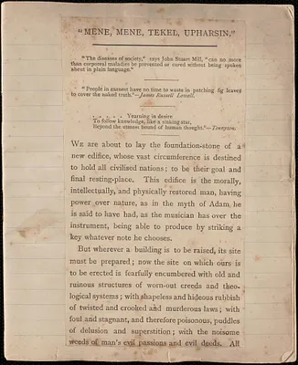 [Victoria Woodhull Martin]: "Mene, Mene, Tekhel, Upharsin." (incomplete?) , [approximately 1884-1927]