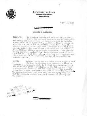 Memorandum, State Department Summary of Telegrams