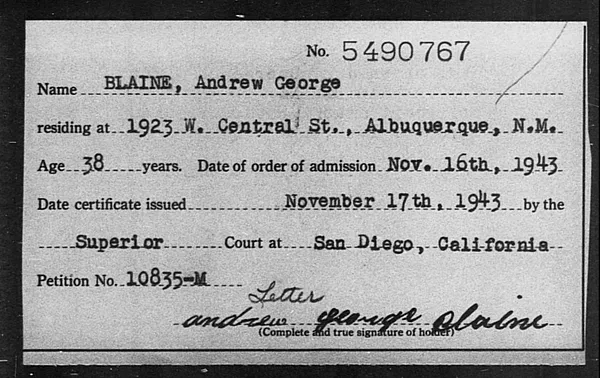 Blaine, Andrew George - 1943