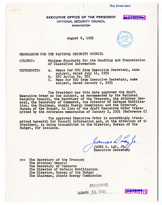Memorandum from James S. Lay, Jr. to the National Security Council with Attachment