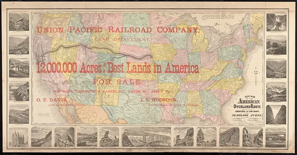 New map of the American overland route showing its connections, and land grants of 30,000,000 acres
