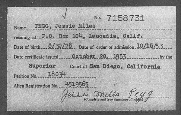 Pegg, Jessie Miles - 1953