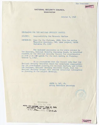 Memorandum from James S. Lay, Jr. to the National Security Council with Attachment