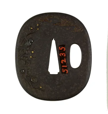 Tsuba with Crane Walking on Pine Needles