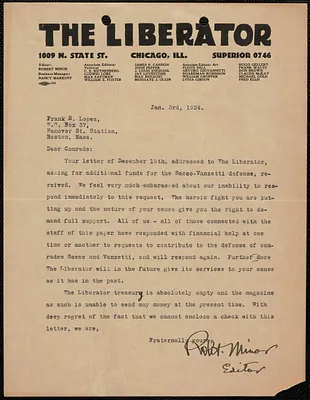 Robert Minor (The Liberator) typed letter signed to Frank Lopez, Chicago, Ill., January 3, 1924