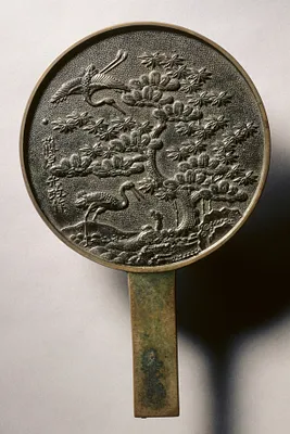 Mirror with Handle, Decorated with Pine Tree and Crane