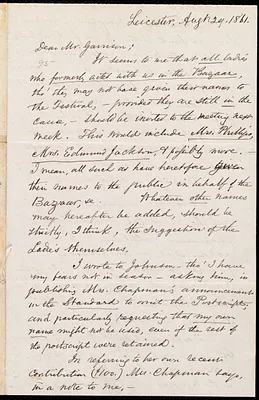 Letter from Samuel May, Jr., Leicester [Mass.], to William Lloyd Garrison, Aug[ust] 29, 1861