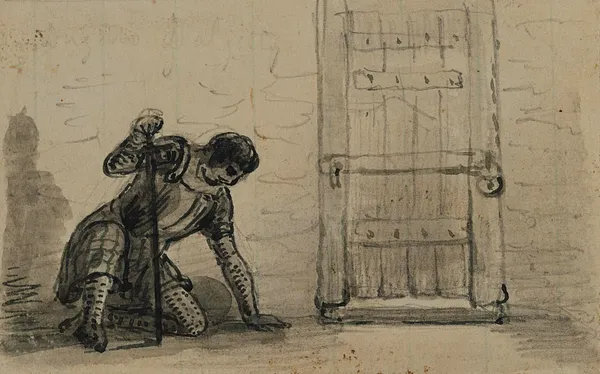 Guard Crouching by Prison Cell Door (from Sir Walters Scott, Legend of Montrose, 1819)