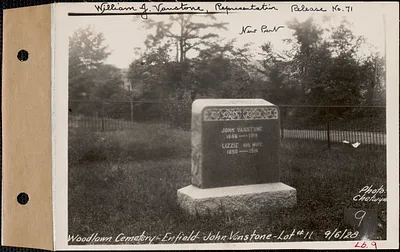 John Vanstone, Woodlawn Cemetery, new section, lot 11, Enfield, Mass., Sept. 6, 1928