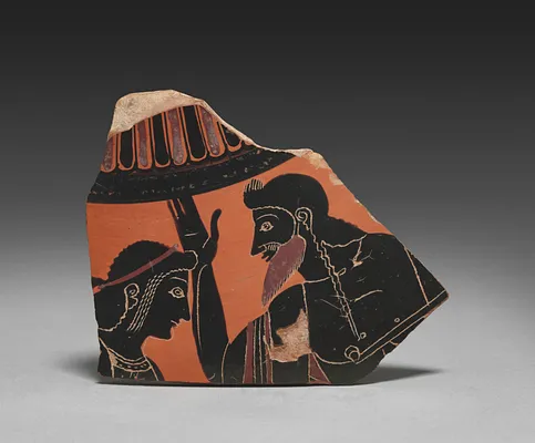 Fragment from Black-Figure Neck-Amphora of Panathenaic Shape (Storage Vessel): Apollo and Zeus