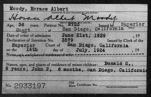 Moody, Horace Albert - 1929