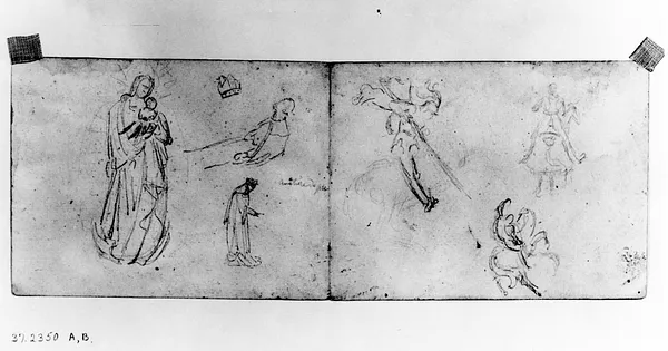 Sketch of a Madonna, Knights, and Other Figures and Objects