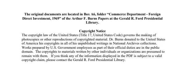 Commerce Department - Foreign Direct Investment,1969