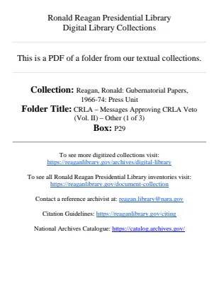 CRLA - Messages Approving CRLA Veto (Vol. II) - Other (1 of 3)