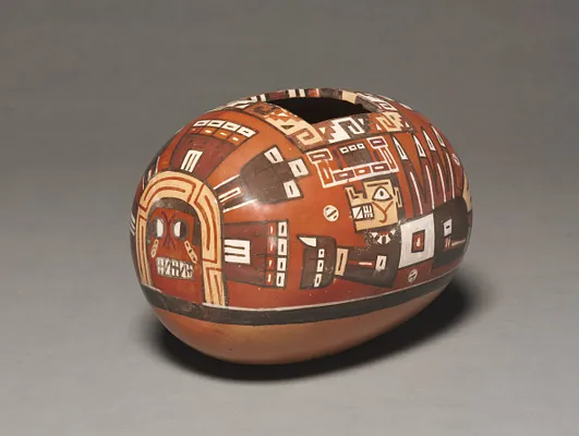 Container with Deity Head and Winged Attendants