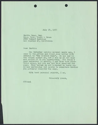 Herbert Brutus Ehrmann Papers, 1906-1970. Sacco-Vanzetti. Correspondence: Oct. 1957-Nov. 1961. Box 11, Folder 14, Harvard Law School Library, Historical & Special Collections