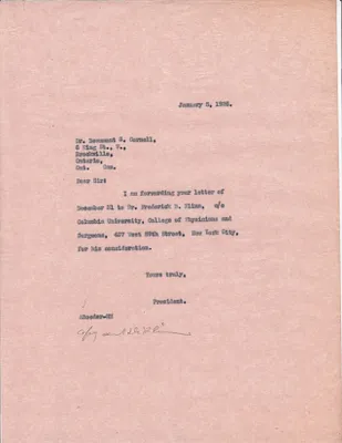 Letters Sent to Dr. Beaumont S. Cornell, January 5, 1926