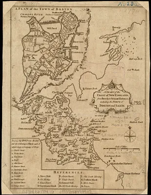 A chart of the coast of New England, from Beverly to Scituate harbour, including the ports of Boston and Salem