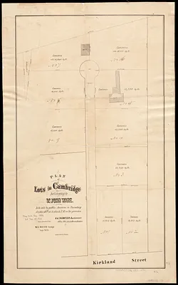 Plan of lots in Cambridge belonging to Dr. John Ware