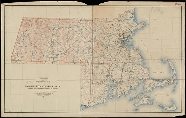Topographic map of Massachusetts and Rhode Island
