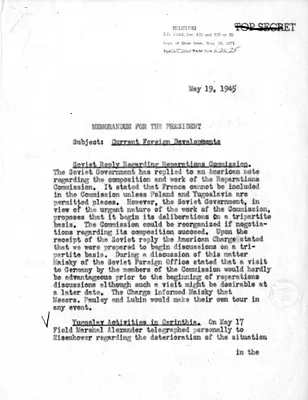 Memorandum from Acting Secretary of State Joseph Grew to President Harry S. Truman, Current Foreign Developments