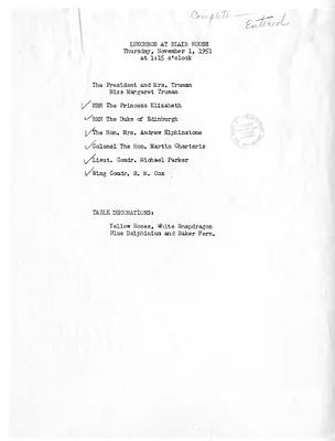 Guest List for Luncheon at the Blair House