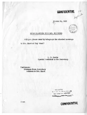 Memorandum from Lucius Battle to William Hopkins, with Attached Message from Secretary of State Dean Acheson to Press Secretary Joseph Short