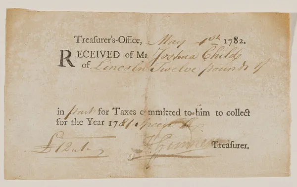 Commonwealth of Massachusetts and Town of Lincoln Treasurer receipts