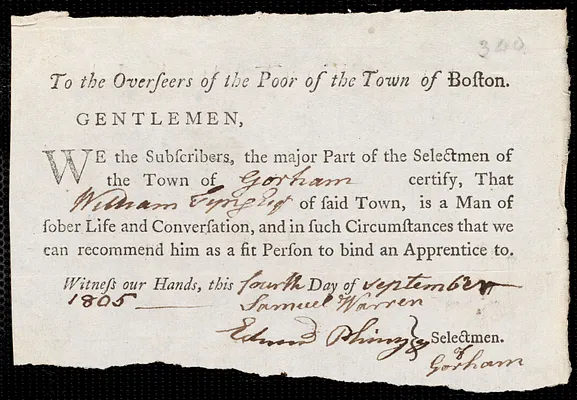 Margaret Chew indentured to apprentice with William Tyng of Gorham, 4 September 1805