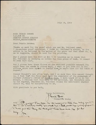 Jeannette Marks typed letter signed to Jessie Greene, Westport, N. Y., July 29, 1929
