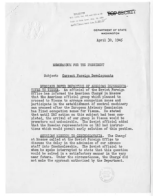 Memorandum from Acting Secretary of State Joseph Grew to President Harry S. Truman