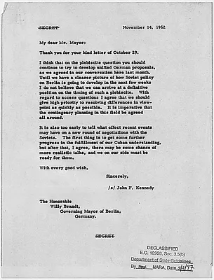 Letter to Mayor Willy Brandt from President John F. Kennedy, 14 November 1962