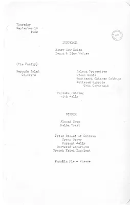 White House Luncheon and Dinner Menu