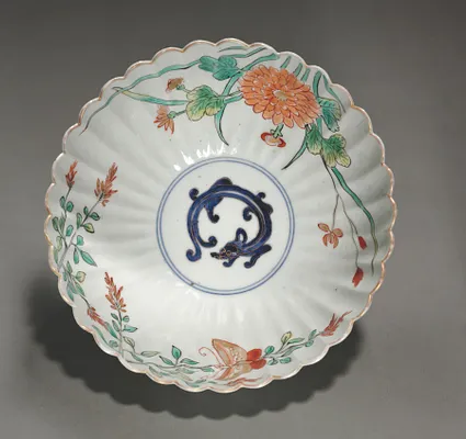 Fluted Bowl with Dragon, Butterfly, and Flowers