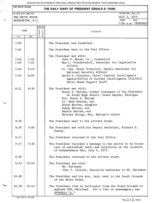 President Gerald R. Ford's Daily Diary, July 03, 1975