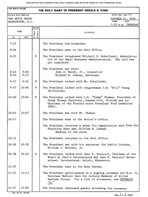 President Gerald R. Ford's Daily Diary, October 14, 1976