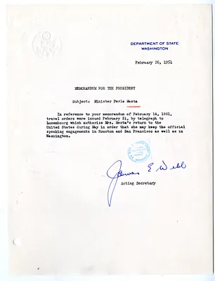 Memorandum from Acting Secretary of State James Webb to President Harry S. Truman
