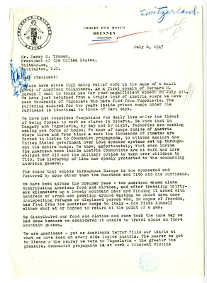 Letter from Marieli Benzinger to President Harry S. Truman