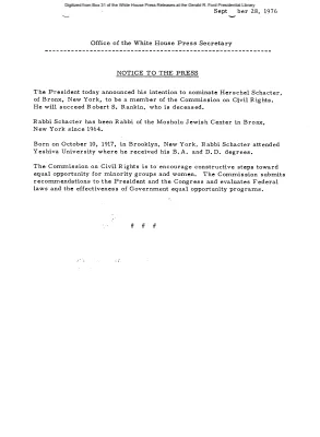 President intends to nominate Herschel Schacter to be a member of the Commission on Civil Rights [Position Appointments and Resignations]