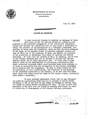Memorandum, State Department Summary of Telegrams