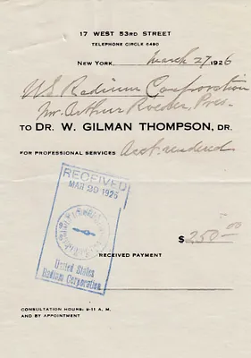 Receipt to Dr. W. Gilman Thompson, March 27, 1926