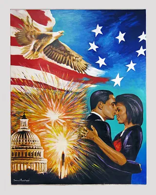 Painting of President Barack Obama and First Lady Michelle Obama