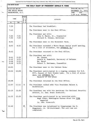 President Gerald R. Ford's Daily Diary, December 12, 1975