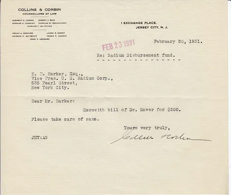 Letters Received to H.H. Barker, February 20, 1931