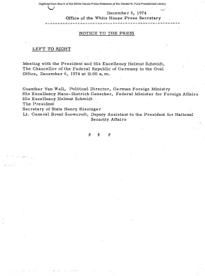Meeting of President With Helmut Schmidt [Meeting Attendee List]