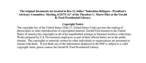Indochina Refugees - President's Advisory Committee: Meeting, 6/25/75 (1)