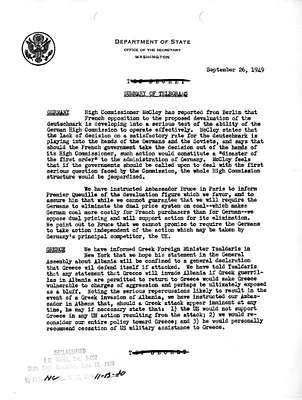 Memorandum, State Department Summary of Telegrams